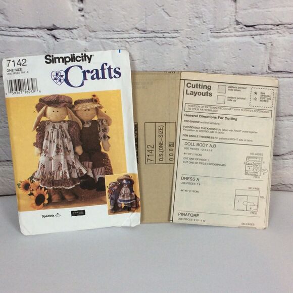 Vtg (2) Simplicity Crafts Sewing Patterns #7142 & 8688 Rag Doll/Bunny & Clothes - Picture 8 of 11